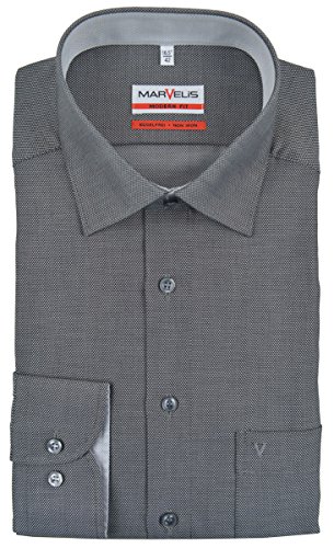 Marvelis Herren Businesshemd Non-Iron Modern Fit, Langarm, Kent-Kragen, Struktur, 100% Baumwolle, schwarz 68, 48 von Marvelis