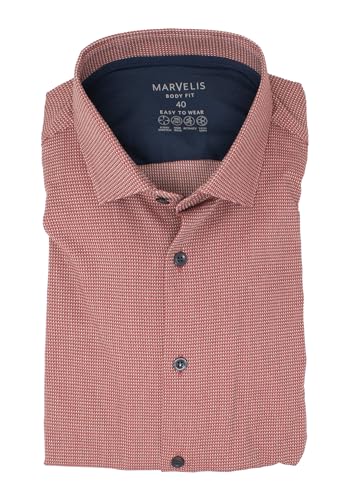 Marvelis Herren Easy to Wear Hemd Body Fit Kent Kragen Langarm Stretch Struktur Rot, Kragenweite:38 von Marvelis