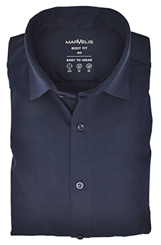 Marvelis Herren Easy to Wear Hemd Kent Kragen Langarm 4-Way-Stretch Einfarbig Dunkelblau, Größe:41 von Marvelis