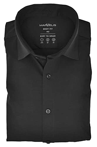 Marvelis Herren Easy to Wear Hemd Kent Kragen Langarm 4-Way-Stretch Einfarbig Schwarz, Größe:44 von Marvelis