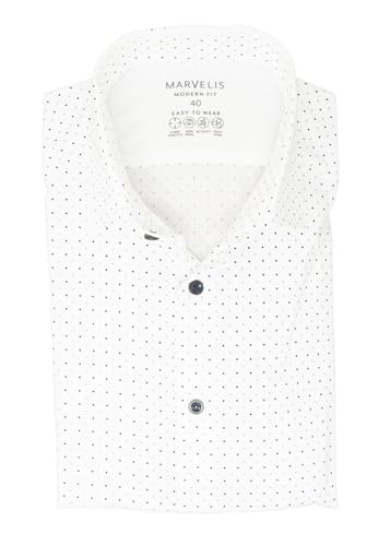 Marvelis Herren Easy to Wear Hemd Modern Fit Kent Kragen Langarm Stretch Punkte Weiß, Kragenweite:42 von Marvelis