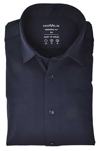 Marvelis Herren Easy to Wear HemdModern Fit Kent Kragen Langarm 4-Way-Stretch Einfarbig Dunkelblau, Größe:41 von Marvelis