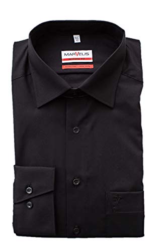 Marvelis Herren Hemd, Modern Fit, Extra lang 69er Arm, Bügelfrei, Knitterfrei, 100% Baumwolle, New Kent Kragen (40, Schwarz) von Marvelis