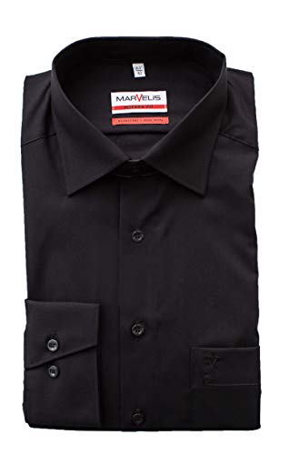 Marvelis Herren Hemd, Modern Fit, Extra lang 69er Arm, Bügelfrei, Knitterfrei, 100% Baumwolle, New Kent Kragen (41, Schwarz) von Marvelis