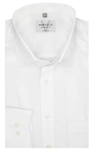 Marvelis Herren Hemd, Weiss, Modern Fit, Bügelfrei, Businesshemd, 100% Baumwolle, New Kent Kragen Gr 38 von Marvelis