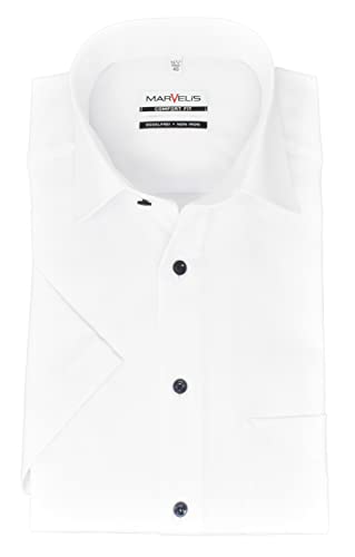 Marvelis Herren Kurzarmhemd Comfort Fit Kent Kragen Kurzarm Struktur Weiß, Kragenweite:42 von Marvelis