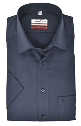 Marvelis Herren Kurzarmhemd Modern Fit Kent Kragen Kurzarm Einfarbig Marine, Kragenweite:41 von Marvelis