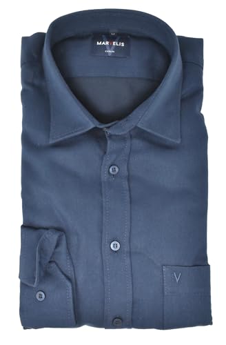 Marvelis Herren Langarmhemd Casual Modern Fit Kent Kragen Langarm Einfarbig Marine, Größe:M von Marvelis