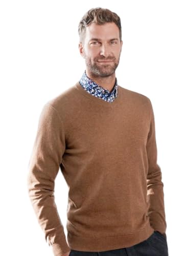 Marvelis Herren Merino Pullover Casual Fit V-Ausschnitt Einfarbig Braun, Größe:M von Marvelis