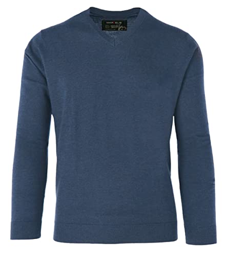 Marvelis Herren Merino Pullover Casual Fit V-Ausschnitt Einfarbig Dunkelblau, Größe:3XL von Marvelis