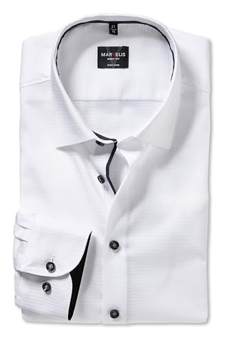 Marvelis Herren Oberhemd Langarm Body-Fit,Einfarbig,18 New York Kent,Weiss 00,38 von Marvelis