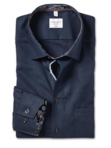 Marvelis Herren Oberhemd Langarm Non-Iron-Modern-Fit,Einfarbig,13 New Kent,Marine 18,39 von Marvelis