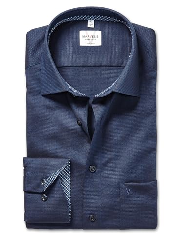 Marvelis Herren Oberhemd Langarm Non-Iron-Modern-Fit,Einfarbig,13 New Kent,Marine 18,46 von Marvelis