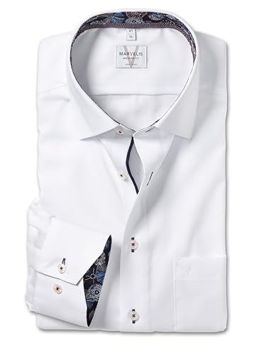 Marvelis Herren Oberhemd Langarm Non-Iron-Modern-Fit,Einfarbig,13 New Kent,Weiss 00,44 von Marvelis
