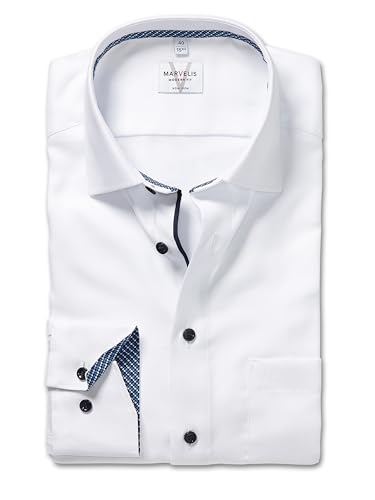 Marvelis Herren Oberhemd Langarm Non-Iron-Modern-Fit,Einfarbig,13 New Kent,Weiss 00,47 von Marvelis