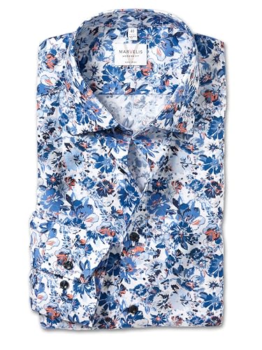 Marvelis Herren Oberhemd Langarm Non-Iron-Modern-Fit,Einfarbig,13 New Kent,blau 15,38 von Marvelis