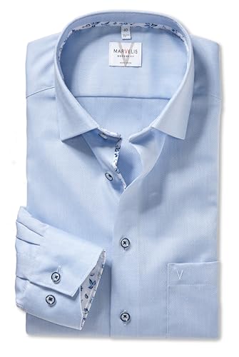 Marvelis Herren Oberhemd Langarm Non-Iron-Modern-Fit,Einfarbig,13 New Kent,bleu 11,43 von Marvelis