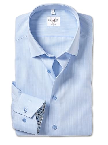 Marvelis Herren Oberhemd Langarm Non-Iron-Modern-Fit,Einfarbig,13 New Kent,bleu 11,48 von Marvelis