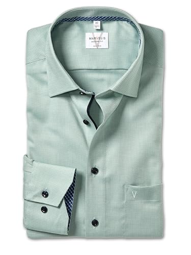 Marvelis Herren Oberhemd Langarm Non-Iron-Modern-Fit,Einfarbig,13 New Kent,grün 45,41 von Marvelis