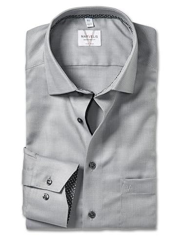 Marvelis Herren Oberhemd Langarm Non-Iron-Modern-Fit,Einfarbig,13 New Kent,hellgrau 61,47 von Marvelis