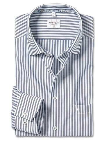 Marvelis Herren Oberhemd Langarm Non-Iron-Modern-Fit,Gestreift,13 New Kent,Marine 18,40 von Marvelis