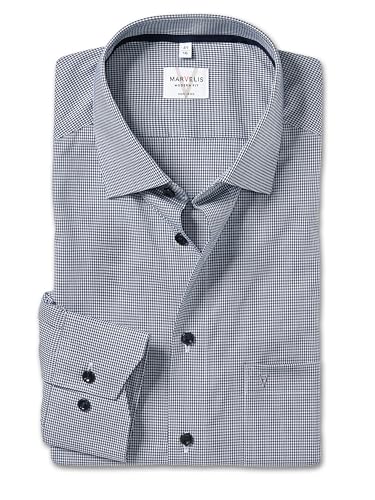 Marvelis Herren Oberhemd Langarm Non-Iron-Modern-Fit,Kariert,13 New Kent,Marine 18,41 von Marvelis