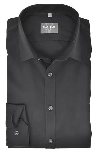 Marvelis Herren Businesshemd Langarm Super Slim,Einfarbig,Urban Kent,schwarz 68,44 von Marvelis