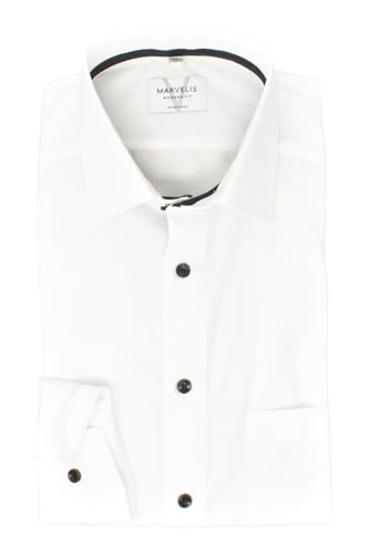 Marvelis Herrenhemd |Modern Fit | Extra Langer Arm 69 cm | Uni Weiß | New Kent Kragen | Gr. 40 von Marvelis