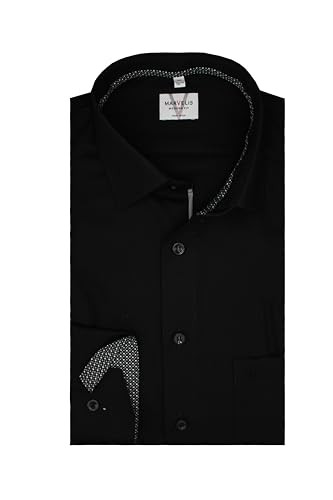 Marvelis Herrenhemd | Modern Fit | Extra Langer Arm 69cm | Uni Schwarz | New Kent Kragen | Gr. 40 von Marvelis