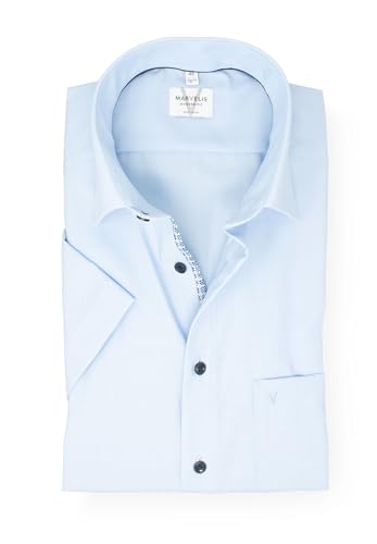 Marvelis Herrenhemd | Modern Fit | Kurzarm 12 cm | Fil á Fil Blau | New Kent Kragen | Gr. 41 von Marvelis