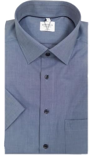 Marvelis Herrenhemd | Modern Fit | Kurzarm 12 cm | Fil á Fil Rauchblau | New Kent Kragen | Gr. 45 von Marvelis