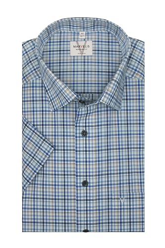 Marvelis Herrenhemd | Modern Fit | Kurzarm 12 cm | Karo Blau | New Kent Kragen | Gr. 44 von Marvelis