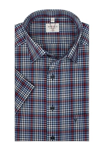 Marvelis Herrenhemd | Modern Fit | Kurzarm 12 cm | Karo Blau-Rot | New Kent Kragen | Gr. 43 von Marvelis