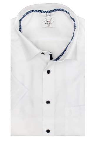 Marvelis Herrenhemd | Modern Fit | Kurzarm 12 cm | Struktur Weiß | Bügelfrei | New Kent Kragen | Gr. 44 von Marvelis