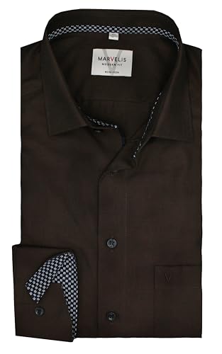 Marvelis Herrenhemd |Modern Fit | Langarm 64 cm | Braun | New Kent Kragen | Gr. 40 von Marvelis