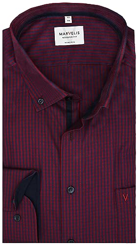 Marvelis Herrenhemd |Modern Fit | Langarm 64 cm | Streifen Rot-Blau | Button-Down Kragen | Gr. 40 von Marvelis