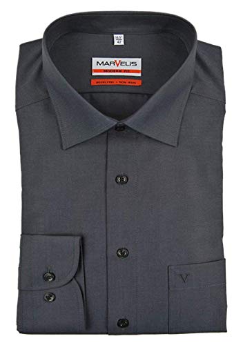 Marvelis Herren Businesshemd Non-Iron Modern Fit, Langarm, Kent-Kragen, Chambray, 100% Baumwolle, schwarz 68, 48 von Marvelis