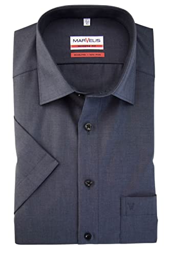 Marvelis Herren Businesshemd Kurzarm Modern-Fit,Chambray,New Kent,schwarz 68,42 von Marvelis