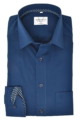 Marvelis Modern Fit Hemd Langarm New Kent Kragen Navy Größe 43 von Marvelis