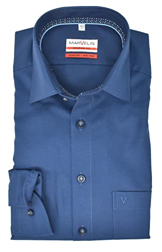 Marvelis Modern Fit Hemd extra Langer Arm New Kent Kragen Struktur Navy Größe 41, Nachtblau von Marvelis