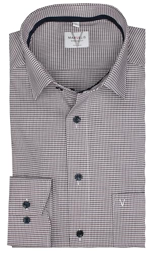 Marvelis Modern Fit Herren Langarm Businesshemd | Dunkelrot kariert | New Kent Kragen Gr. 45 von Marvelis