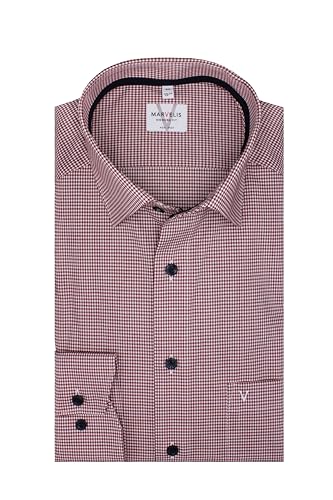 Marvelis Modern Fit Herren Langarm Businesshemd | Rot kariert | New Kent Kragen Gr. 40 von Marvelis