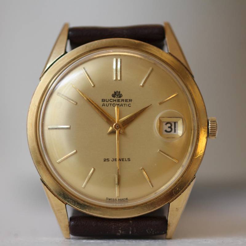 Vintage 1960S Bucherer Automatic Dress Watch 35mm - Date Swiss Made Eta Movement Golden Dial von MarvellousTimepieces