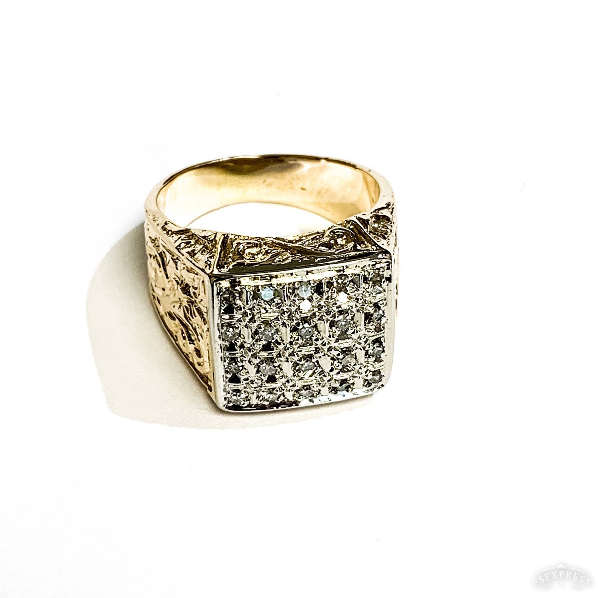 Großer Vintage Herrenring Aus 750Er Gelb - Und Weißgold Mit Diamant von MarvinScottJewelers