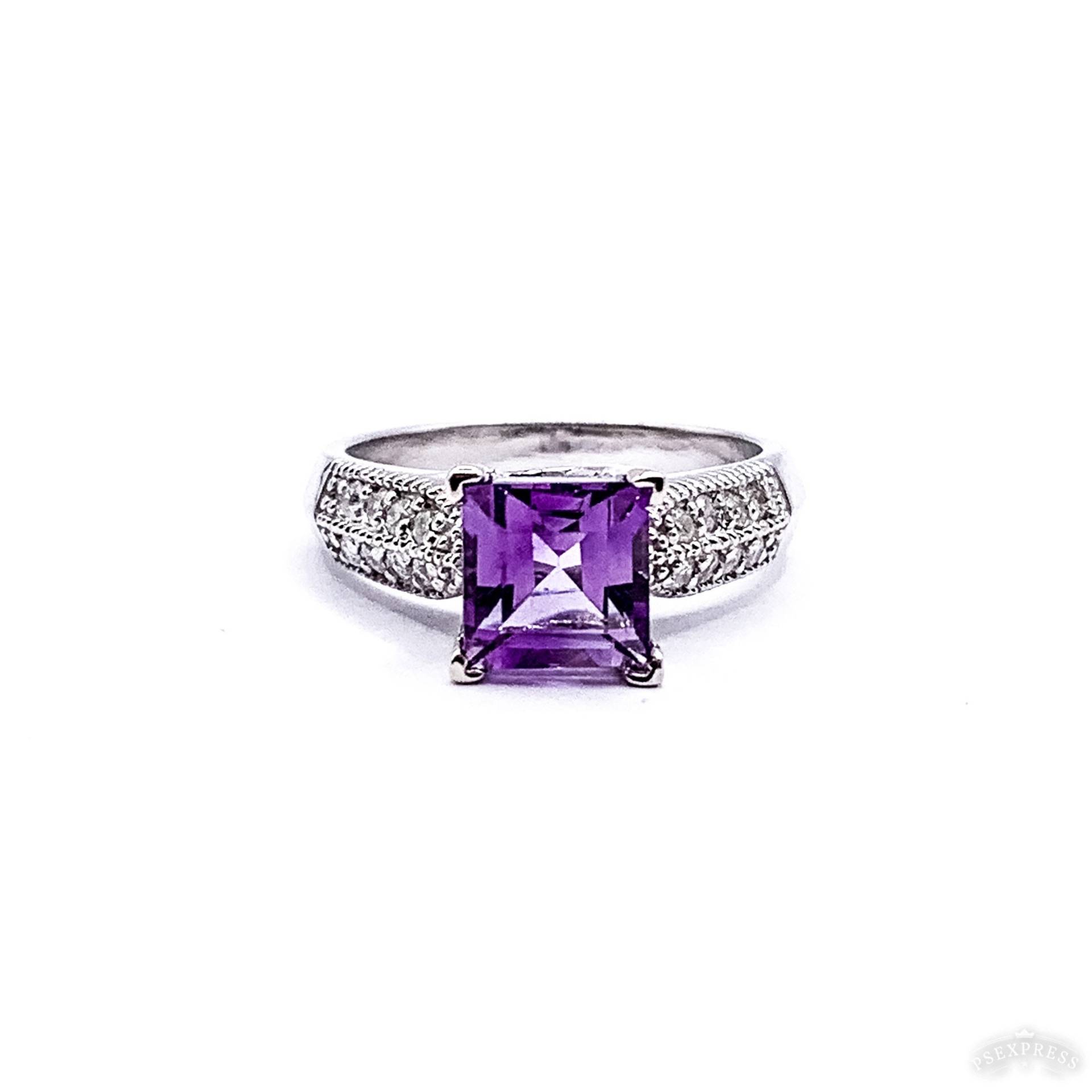 Vintage Asscher Cut Amethyst Und Diamanten Ring - 14K Weißgold von MarvinScottJewelers