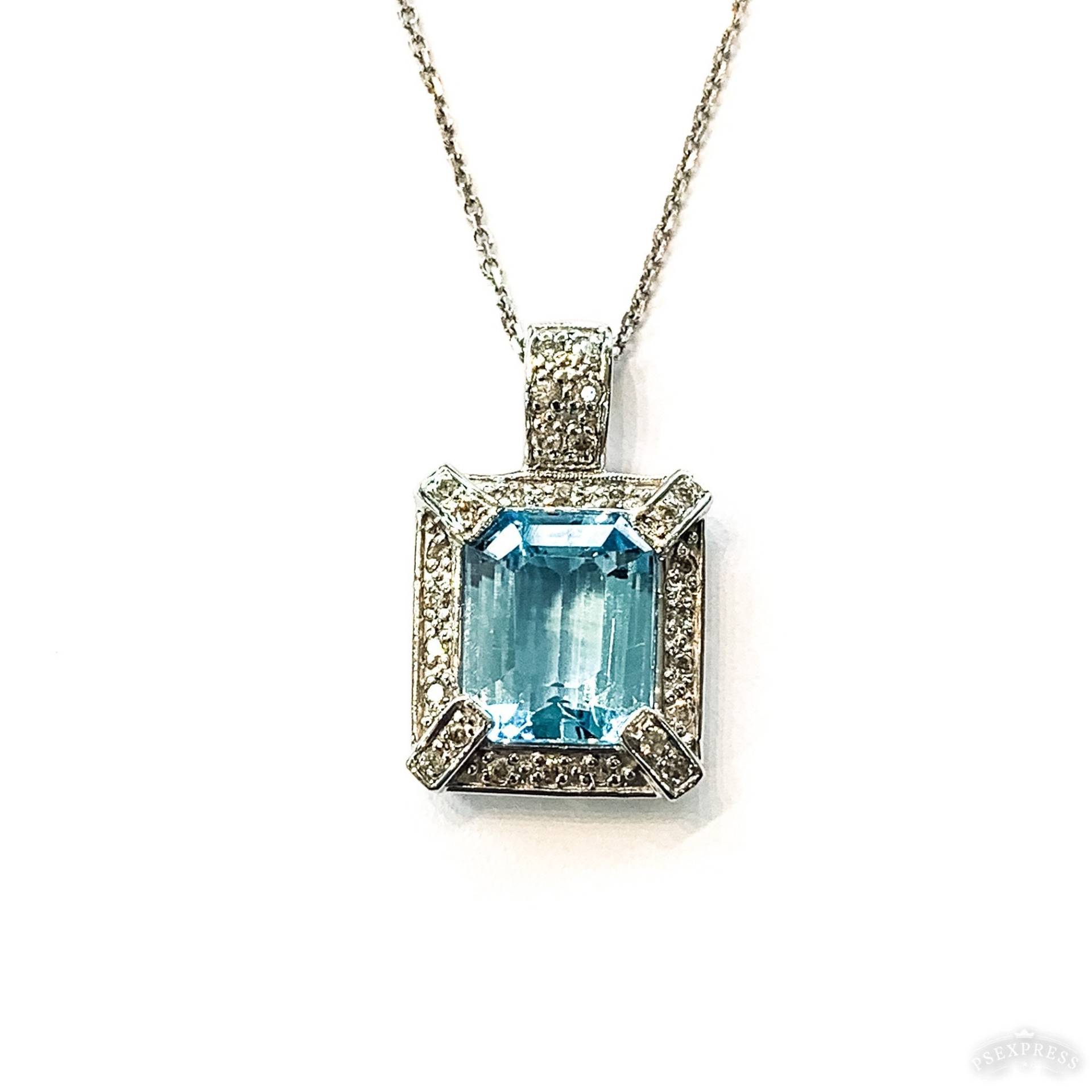 Vintage Blautopas Und Diamanten 14K Weißgold Anhänger An Kette von MarvinScottJewelers