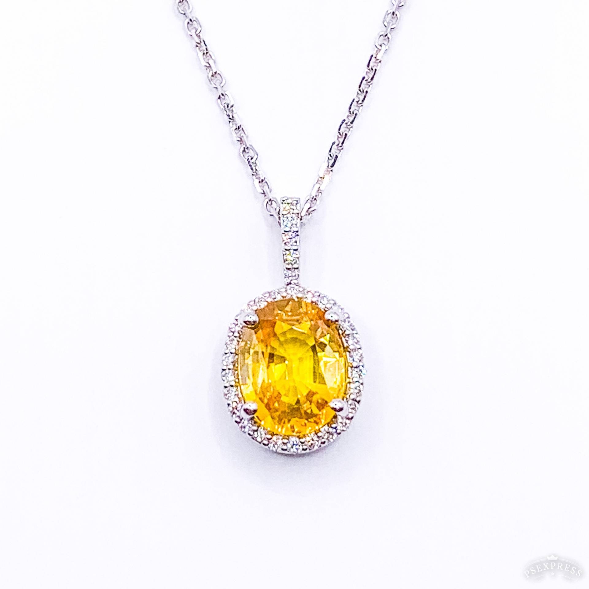 Wunderschöne Ovale 4.46 Karat Gelbe Saphir Und Diamant Halskette 14K Weißgold von MarvinScottJewelers