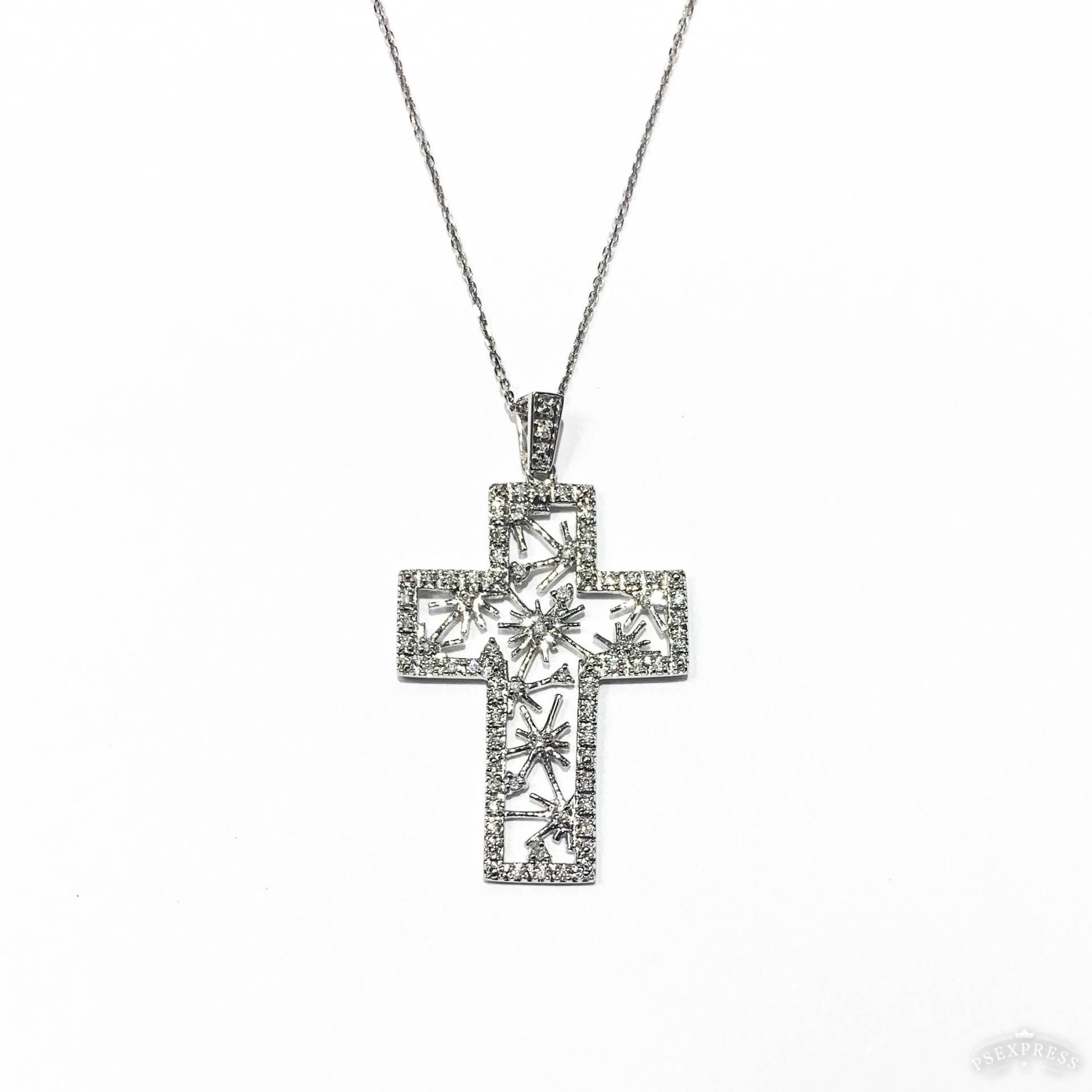 Wunderschöner 14K Weißgold Diamant Kreuz Anhänger An Kette von MarvinScottJewelers