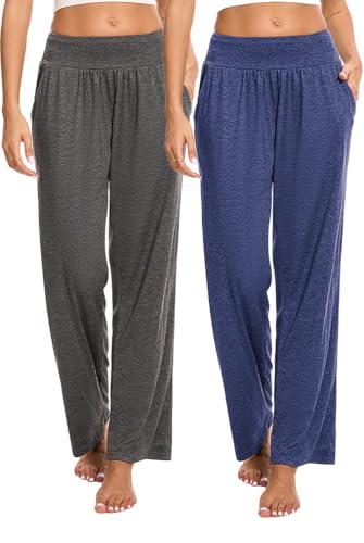 Marvmys 2er-Pack Yogahose Pilates Hosen Damen Jogginghose Lang Baumwolle Hohe Taille Activewear-Hosen Straighthose Fitness Sporthose Freizeithosen von Marvmys