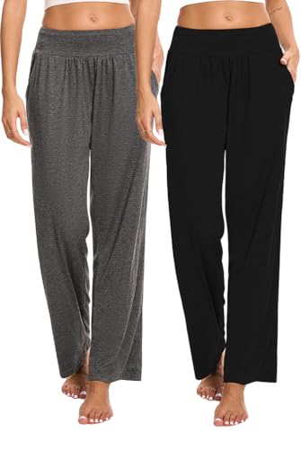 Marvmys 2er-Pack Yogahose Pilates Hosen Damen Jogginghose Lang Baumwolle Hohe Taille Activewear-Hosen Straighthose Fitness Sporthose Freizeithosen von Marvmys